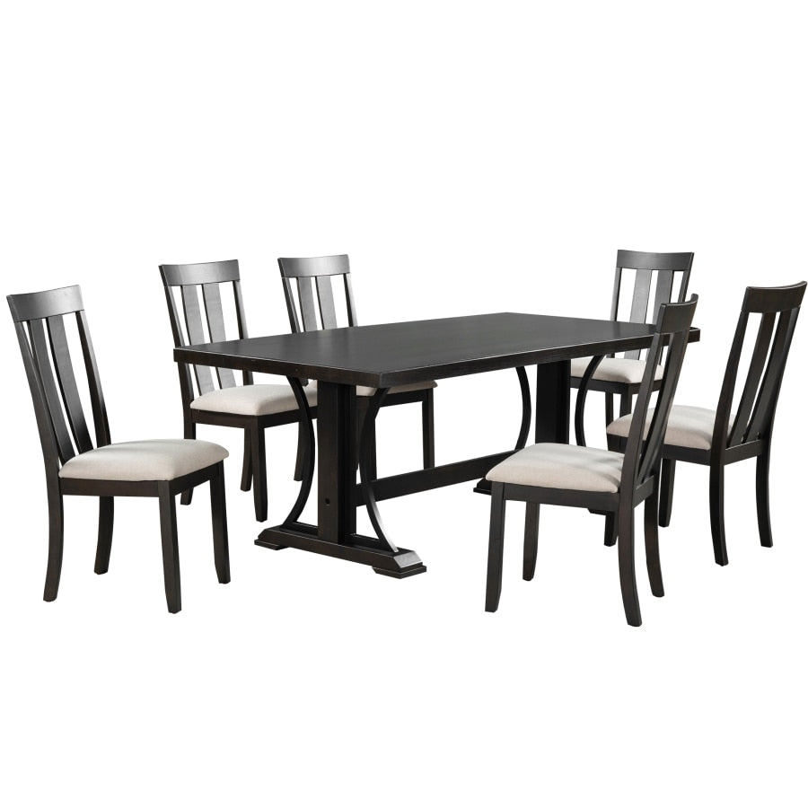 7-Piece Retro Style Dining Table Set and 6 Dining Chairs