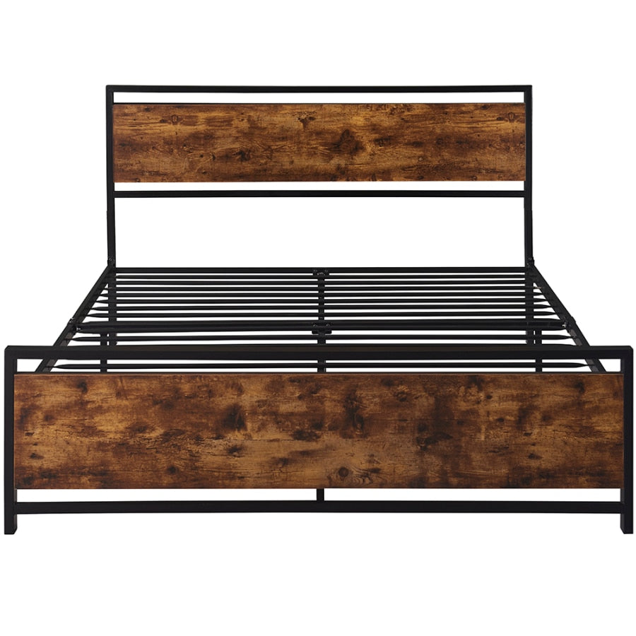 Metal Platform Queen Bed frame with Wooden Headboard