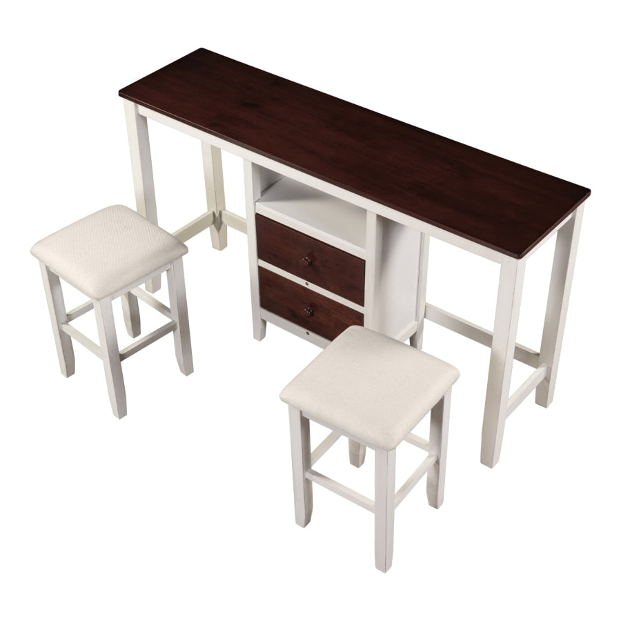 3-piece Wood Dining Table Set with 2 Storage Drawers and 2 Stools