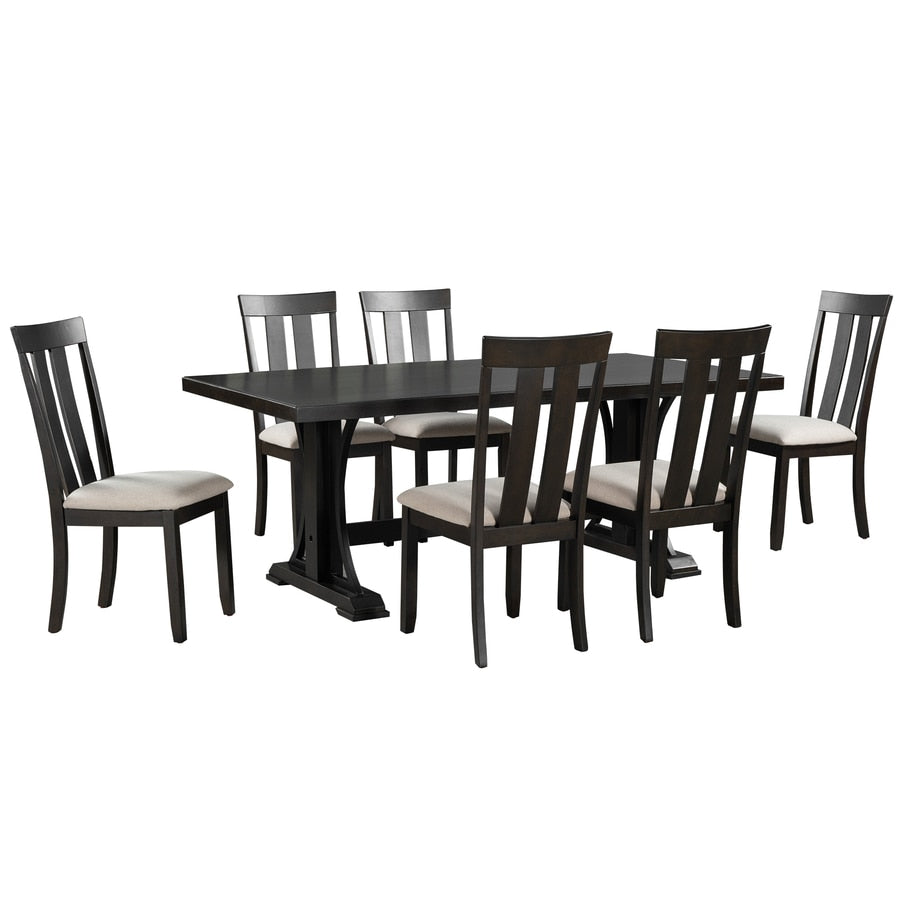 7-Piece Retro Style Dining Table Set and 6 Dining Chairs