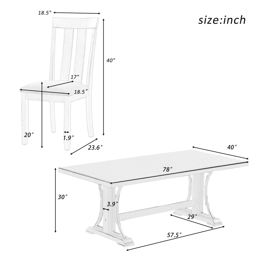 7-Piece Retro Style Dining Table Set and 6 Dining Chairs