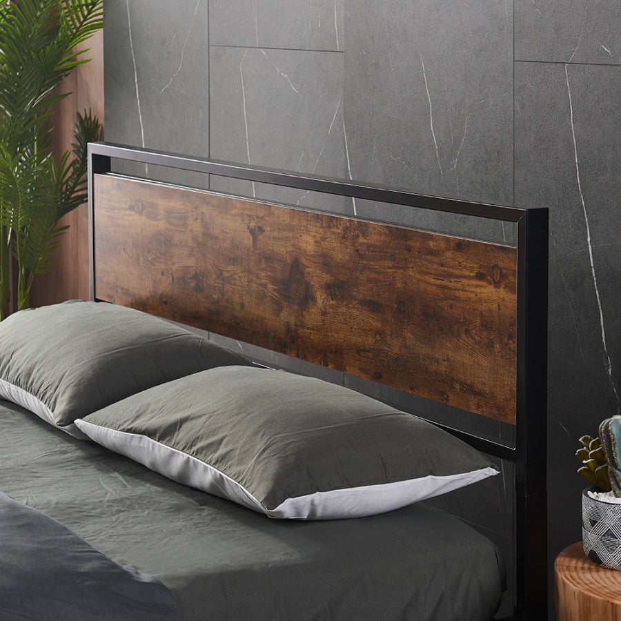 Metal Platform Queen Bed frame with Wooden Headboard