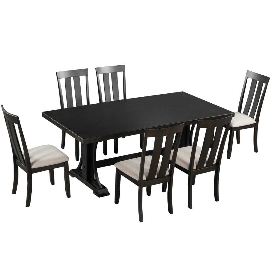 7-Piece Retro Style Dining Table Set and 6 Dining Chairs